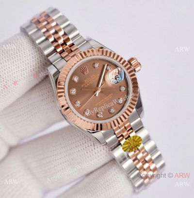 3A Factory 1:1 Rolex Datejust 28MM Diamond Watches 2-T Rose Gold Brown Dial